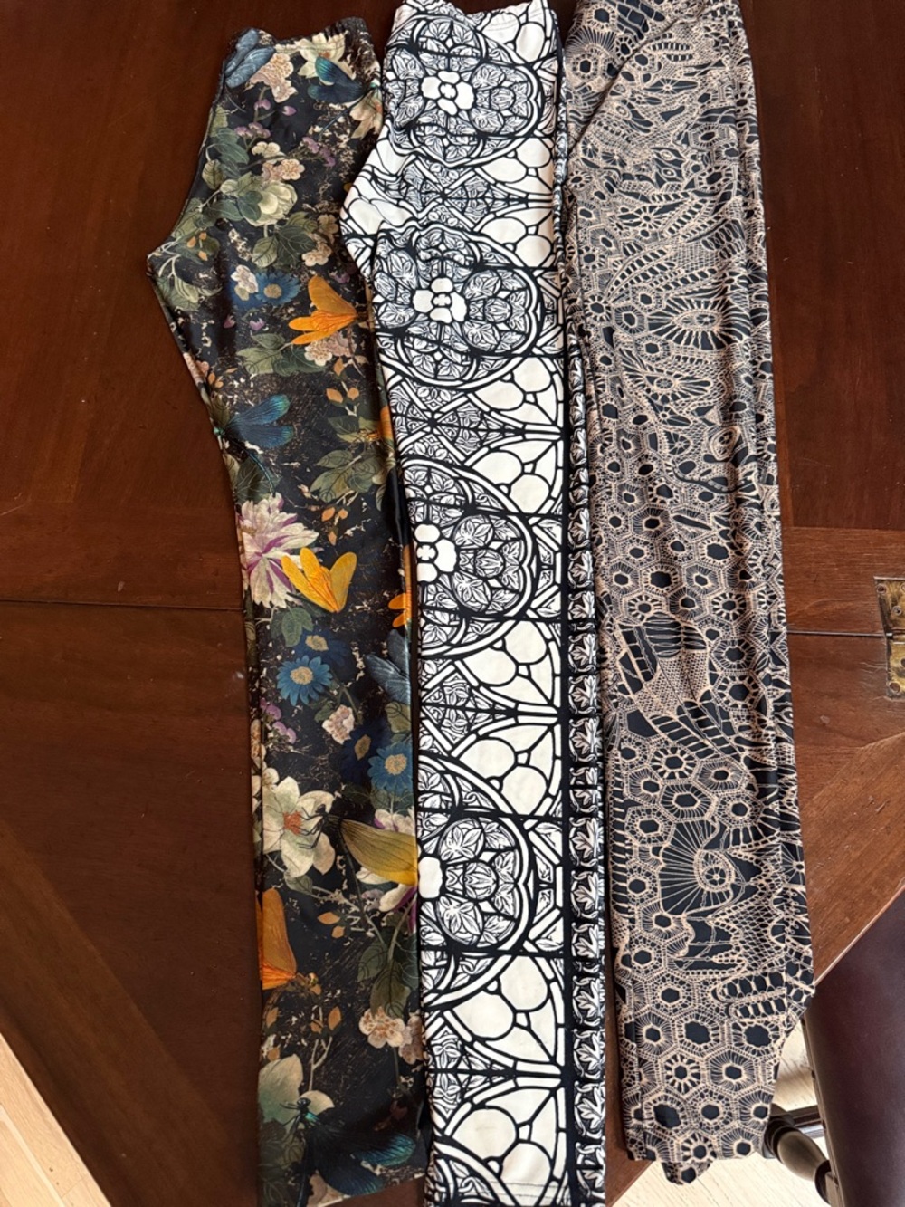 Alexander McQueen Black Floral, White & Beige Patterned Leggings Trio